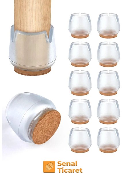 16'lı 21MM-25MM Silikon Sandalye Pabucu Masa Sandalye Zemin Koruyucu Kaydırmaz Sessiz Tip Şeffaf
