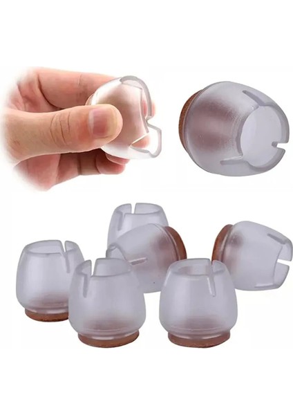 Sandalye Pabucu 4 Adet Şeffaf, Masa Sandalye Zemin Koruyucu Şeffaf Slikon Pabuç 21 mm - 25 mm