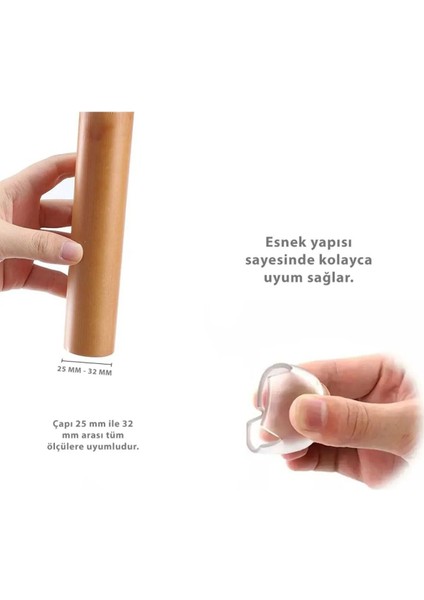 8 Adet 2,5cm-3,2cm Arası Şeffaf Silikon Sandalye Pabucu Masa Sandalye Zemin Koruyucu Sessiz Tip