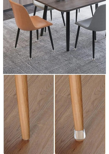 8 Adet 2,5cm-3,2cm Arası Şeffaf Silikon Sandalye Pabucu Masa Sandalye Zemin Koruyucu Sessiz Tip
