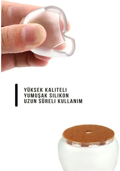 16 Adet 2,1cm-2,5cm Arası Şeffaf Silikon Sandalye Pabucu Masa Sandalye Zemin Koruyucu Sessiz Tip