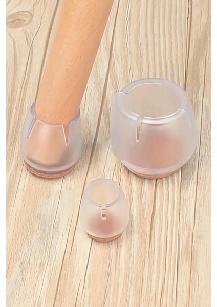 16 Adet 2,1cm-2,5cm Arası Şeffaf Silikon Sandalye Pabucu Masa Sandalye Zemin Koruyucu Sessiz Tip