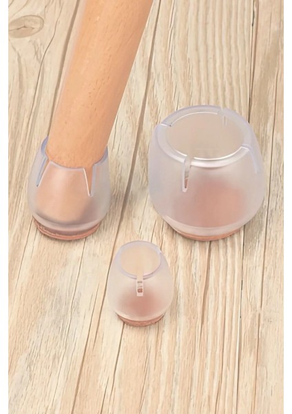 Sandalye Pabucu 4 Adet Şeffaf, Masa Sandalye Zemin Koruyucu Şeffaf Slikon Pabuç 25 mm - 32 mm