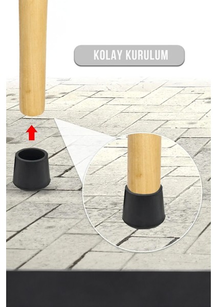 21 mm Pvc Sandalye Profil Ayak Pabucu Sessiz Yumuşak - Siyah (12 Adet)