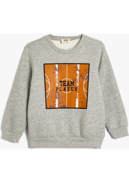 Sweatshirt Basketbol Baskı Detaylı Uzun Kollu Bisiklet Yaka