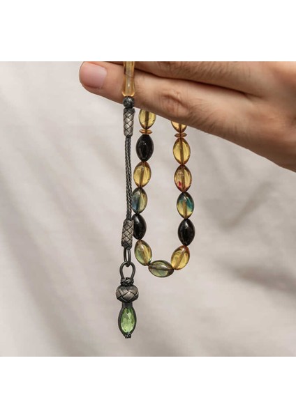 Gümüş 1000 Ayar Kazaz Püsküllü Sıkma Kehribar Tesbih fiyatları