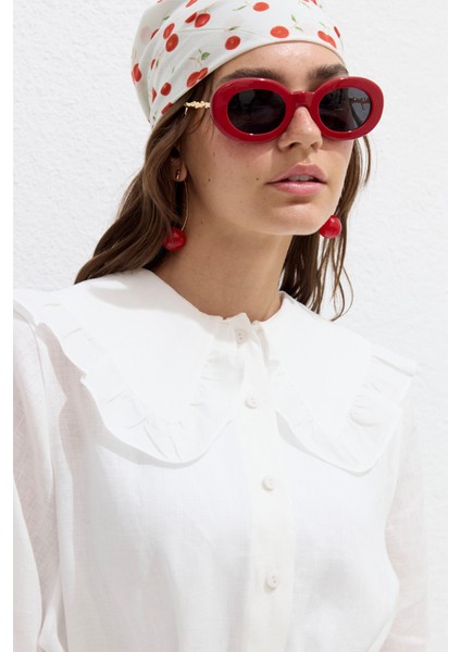 Yaka Detaylı Keten Gömlek Ekru modelleri