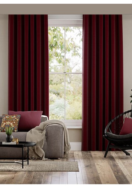 Bordo Blackout Işık Geçirmez Fon Perde Pilesiz Karartma Güneş (Enxboy)