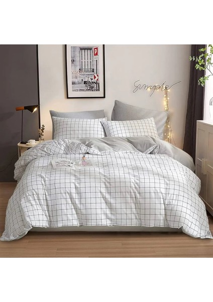 Tek Kişilik Ranforce Lastikli (Kumaş) Çarşaf Takımı Beyaz Ekose