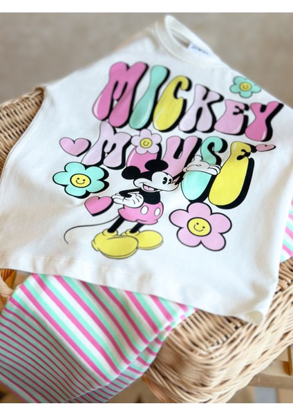 Mickey T-Shirt ve Çizgili Tayt Takım