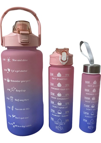 3lü Set Su Matarası Su Şişesi Suluk 2LT+900ML+600ML Spor Salonu Su şişesi suluk