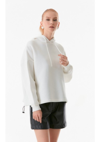 Basic Beli Stoperli Kapüşonlu Sweatshirt