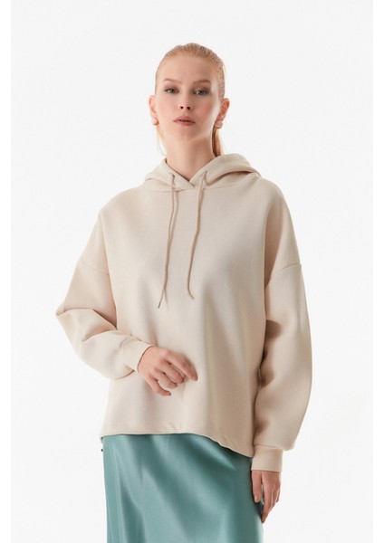 Basic Beli Stoperli Kapüşonlu Sweatshirt