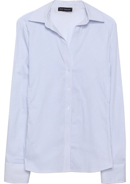 Belden Oturtma Detaylı Çizgili Gömlek Mavi fiyatları