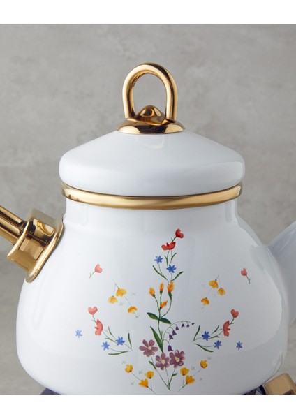 English Home Floral Symphony Emaye Çaydanlık 1,1 Litre + 2,3 Litre Kobalt Mavi