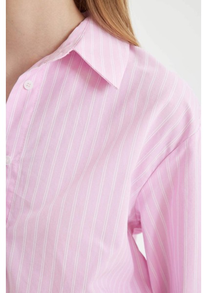 Oversize Geniş Kalıp Çizgili Etek Ucu Lastikli Poplin Uzun Kollu Gömlek D4007AX24AU indirimleri