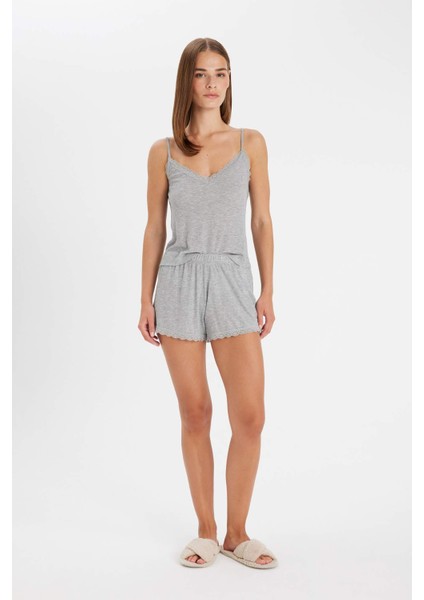 Pijama Takım Ribana Askılı Üst Şort-Fall in Love C7996AX24HS