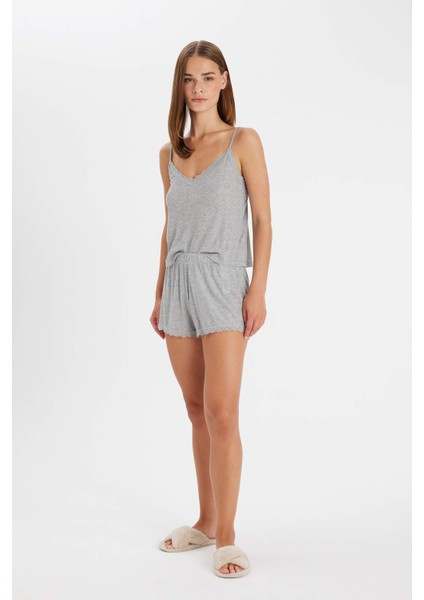 Pijama Takım Ribana Askılı Üst Şort-Fall in Love C7996AX24HS
