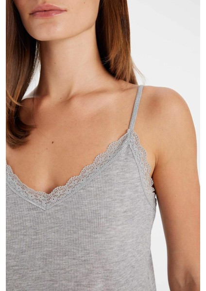 Pijama Takım Ribana Askılı Üst Şort-Fall in Love C7996AX24HS