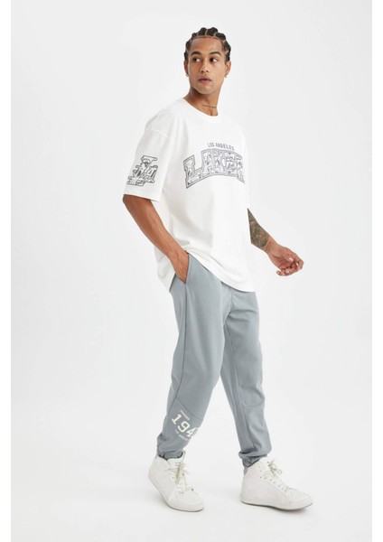 Fit NBA Los Angeles Lakers Erkek Gri Standart Fit Normal Kesim Cepli Düz Paça Skuba Dalgıç Kumaş Jogger C8925AX24AU