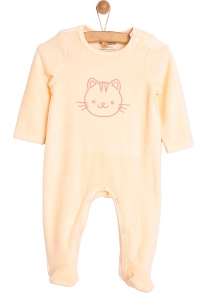 Yenidoğan Nakışlı Kadife Patikli Tulum Kız Bebek