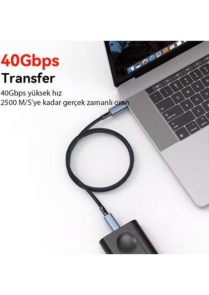 1mt 240W 4.0 Thunderbolt Type-C To Type-C Şarj, Data ve 8k 60Hz Görüntü Aktarım Kablosu