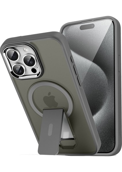 Apple iPhone 15 Pro Kılıf Magsafe Şarj Özellikli Kenarı Silikon Arka Sert Pc Standlı Tork Kapak