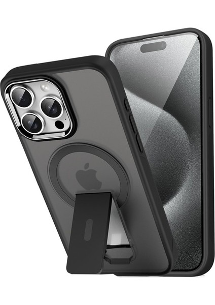 Apple iPhone 14 Pro Max Kılıf Magsafe Şarj Özellikli Kenarı Silikon Arka Sert Pc Standlı Tork Kapak