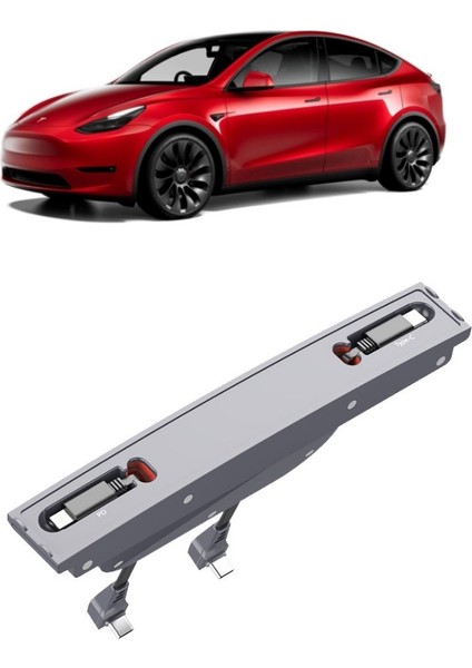 Tesla Model Y / Model 3 Orta Konsol Teleskopik Hızlı Şarj Type C ve Iphone Pd Uyumlu 2'li Şarj Ünitesi, Gri