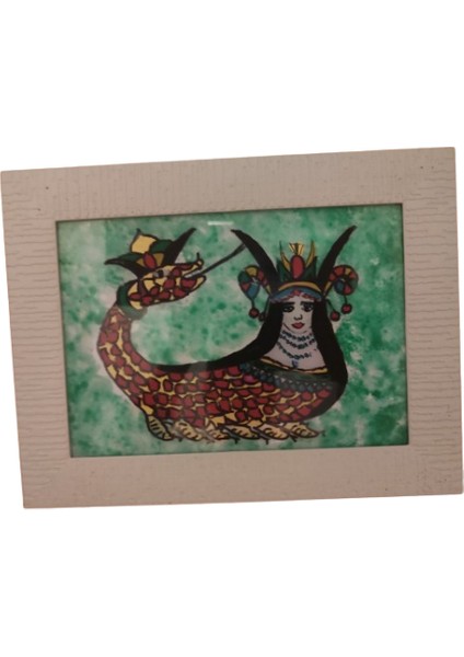 Şahmeran Tasvirli Cam Altı Levha Tablo 20.yy Ikinci Yarısı. 30 x 40 cm
