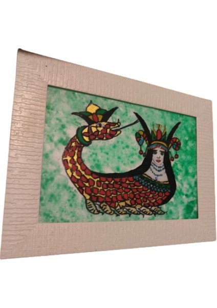 Şahmeran Tasvirli Cam Altı Levha Tablo 20.yy Ikinci Yarısı. 30 x 40 cm