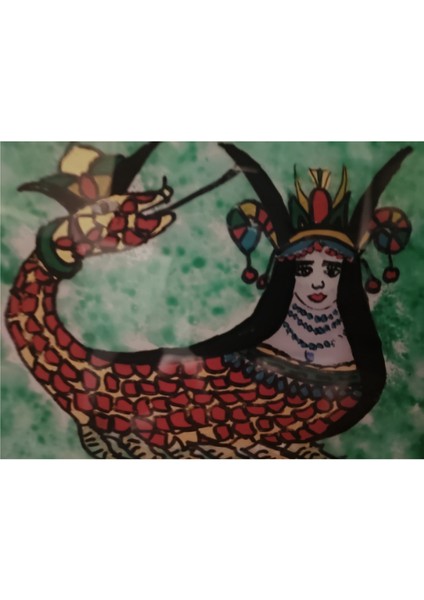 Şahmeran Tasvirli Cam Altı Levha Tablo 20.yy Ikinci Yarısı. 30 x 40 cm