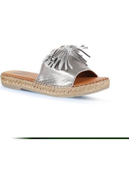 Gümüş Parlak Deri Kadın Espadril Terlik 01WN3000 fiyatları