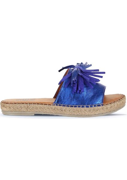 Mavi Parlak Deri Kadın Espadril Terlik 01WN3000