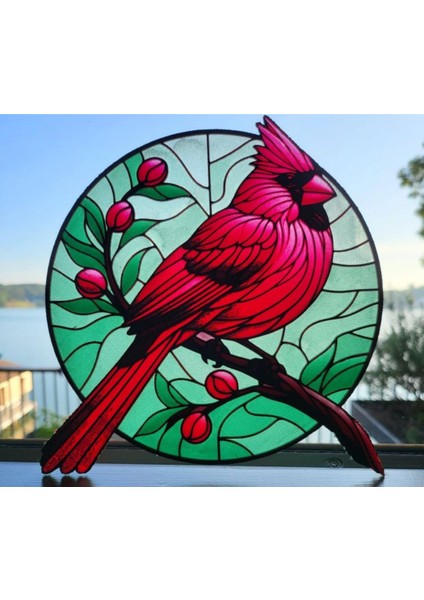 3d Baskı Vitray Tarzı Kardinal Kuşu Desenli Dekoratif Ürün - Şık Ve Renkli Ev Dekorasyonu
