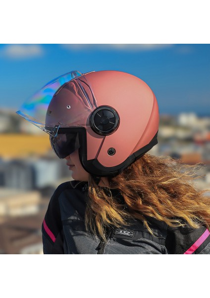 Classy Mat Gold Pembe Kask Şeffaf Cam