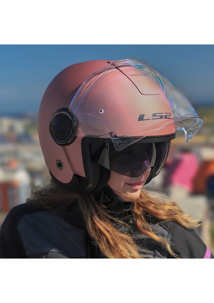 Classy Mat Gold Pembe Kask Şeffaf Cam