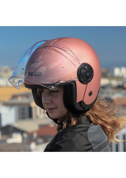Classy Mat Gold Pembe Kask Şeffaf Cam