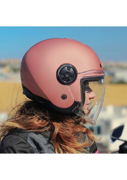 Classy Mat Gold Pembe Kask Şeffaf Cam
