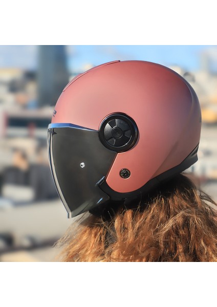 Classy Mat Gold Pembe Kask Gri Cam
