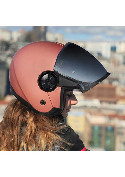 Classy Mat Gold Pembe Kask Gri Cam