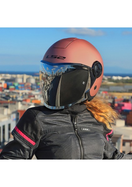 Classy Mat Gold Pembe Kask Gri Cam