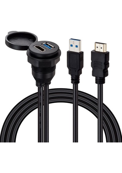 Powermaster PM-12428 USB 3.0 HDMI 2 Metre Uzatma Kablolu Araç Kontrol Paneli Gömme Montaj