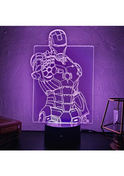 Lerad-Lazer Art Demir Adam (Iron Man) 3D Gece Lambası.16 Renk+ Dokunmatik ve Uzaktan Kumandalı Işık. Hediye Olarak Mükemmeldir.