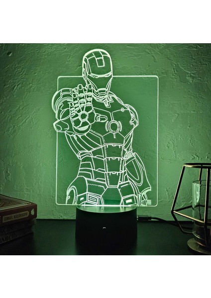 Lerad-Lazer Art Demir Adam (Iron Man) 3D Gece Lambası.16 Renk+ Dokunmatik ve Uzaktan Kumandalı Işık. Hediye Olarak Mükemmeldir.