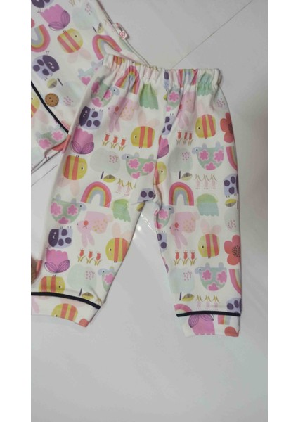 Desenli Yakalı Kız Bebek Pijama Takımı