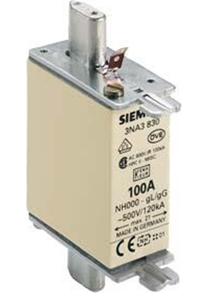 3NA3830 Boy 000 100A 21MM Stearit Seramik Gövdeli Nh Bıçaklı Sigorta Buşonu