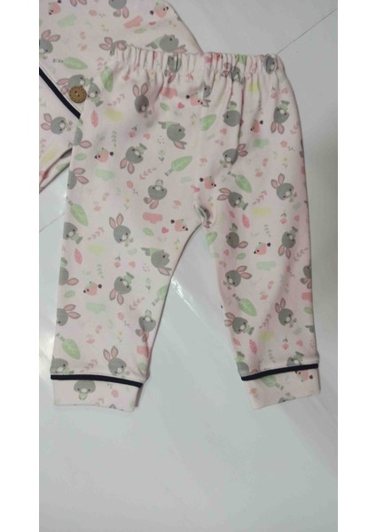 Desenli Yakalı Kız Bebek Pijama Takımı