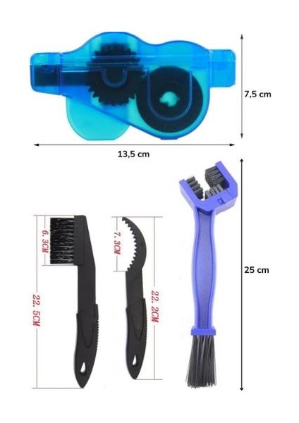 Bike Sky Bisiklet Bakım Seti 4 Parça Zincir Dişlisi Eski Yağı Temizleme Pas Sökme Motosiklet Zinciri Fırçası