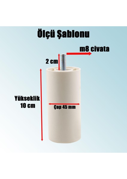 Mobilya Kanepe Koltuk Baza Yükseltici M8 Civatalı İnce Diş Destek Ayağı Beyaz 10 cm 8 Adet modelleri